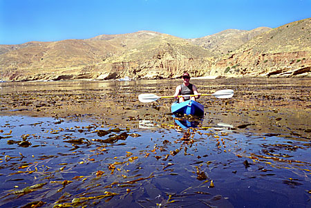 Paddling in the kelp at Johnson's Lee, Santa Rosa Island