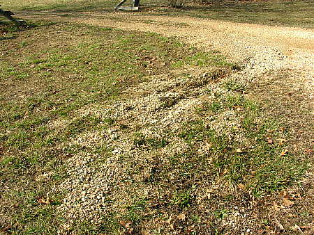 Gravel deposited on lawn