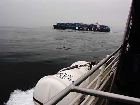 Crossing the path of a container ship in the Santa Barbara Channel