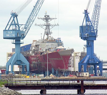 Ship under construction at the Bath Iron Works