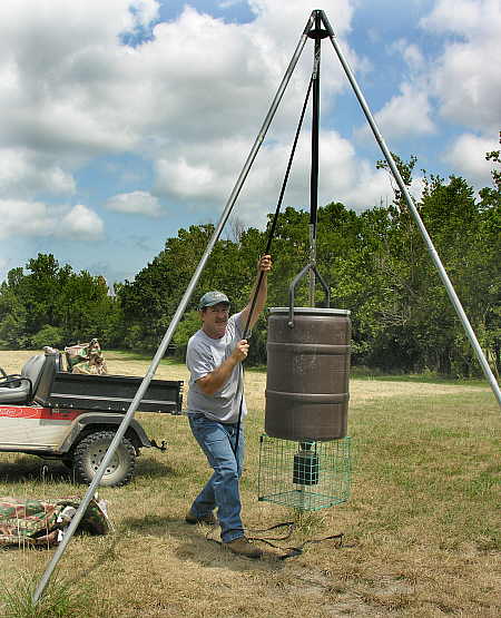 Hoisting the drum into place