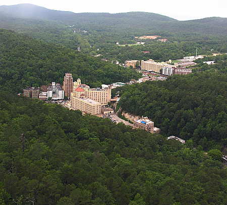 Aerial view of Hot Springs bath house row