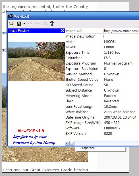 Exif data listing from ViewEXIF