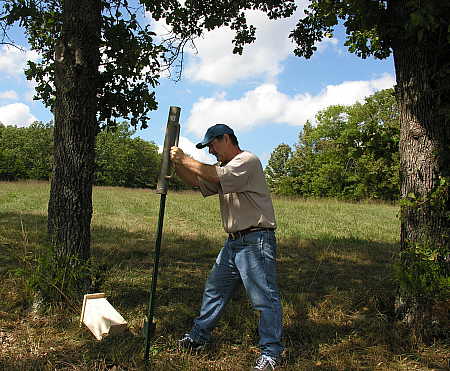 Setting the t-post into the ground
